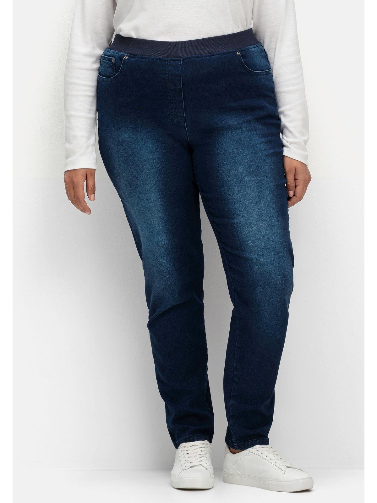 Größen dark Rippstrick-Dehnbund Sheego mit Denim Große Schlupfjeans blue