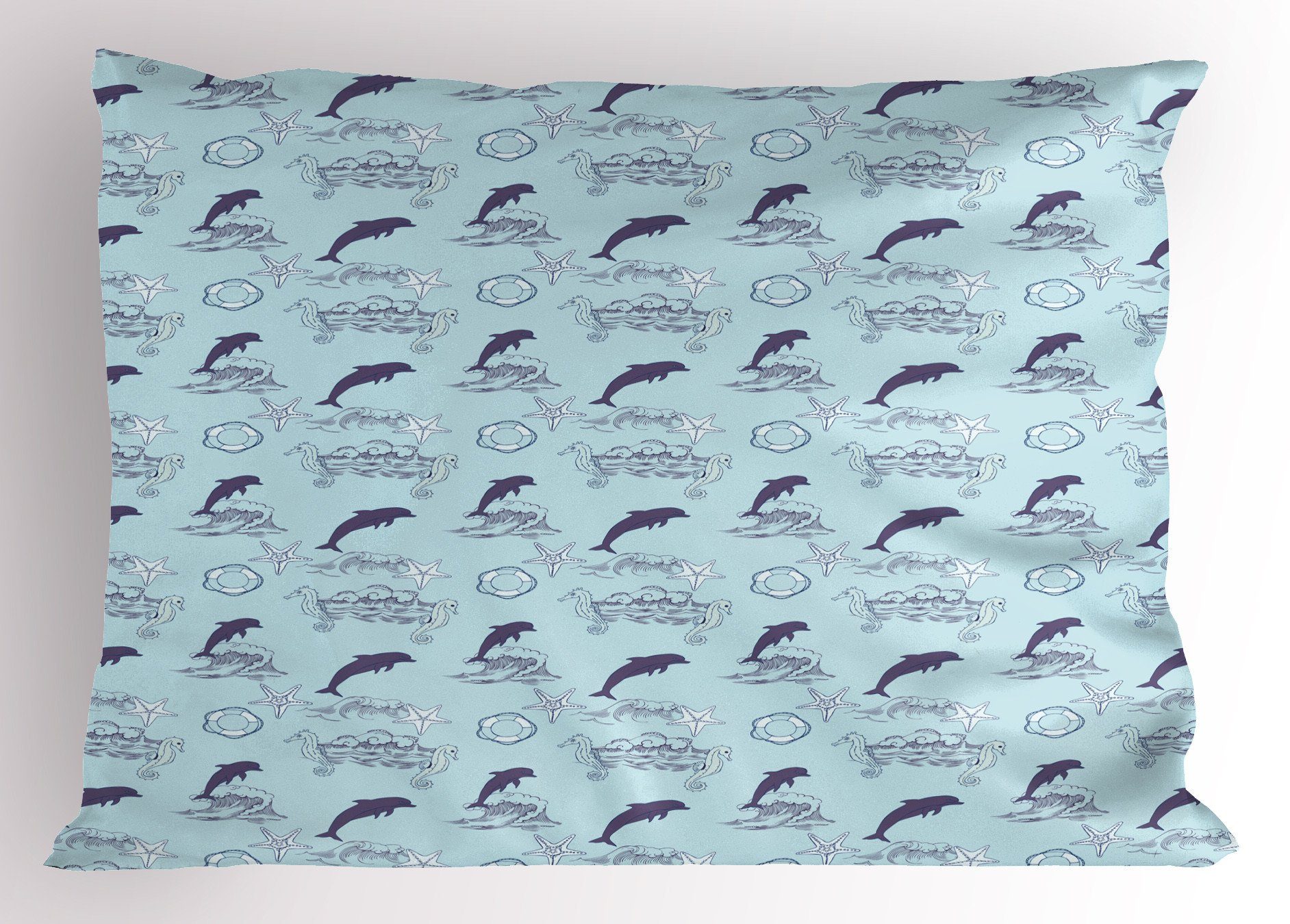 Standard Size Wellen Dekorativer Kissenbezüge Nautisch Stück), Gedruckter Abakuhaus Kissenbezug, King Seestern Dolphins (1