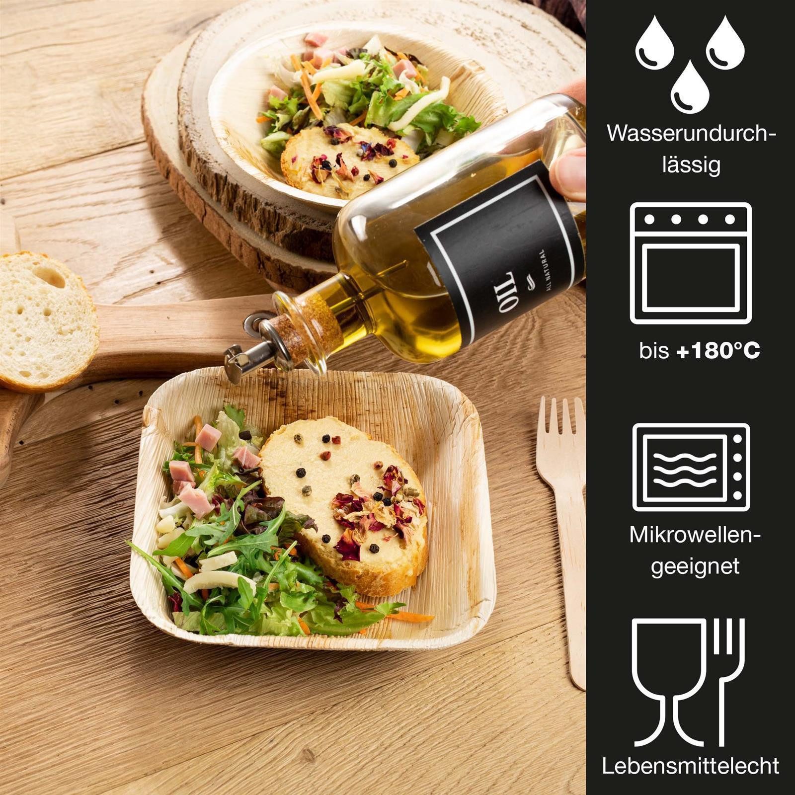 Moritz & Moritz Einweggeschirr-Set 25tlg Palmblatt Schüssel Eckig 15x15cm (25-tlg), 25 Personen, Palmblatt, Birkenholz, 25x25cm – Bild 3 von 5