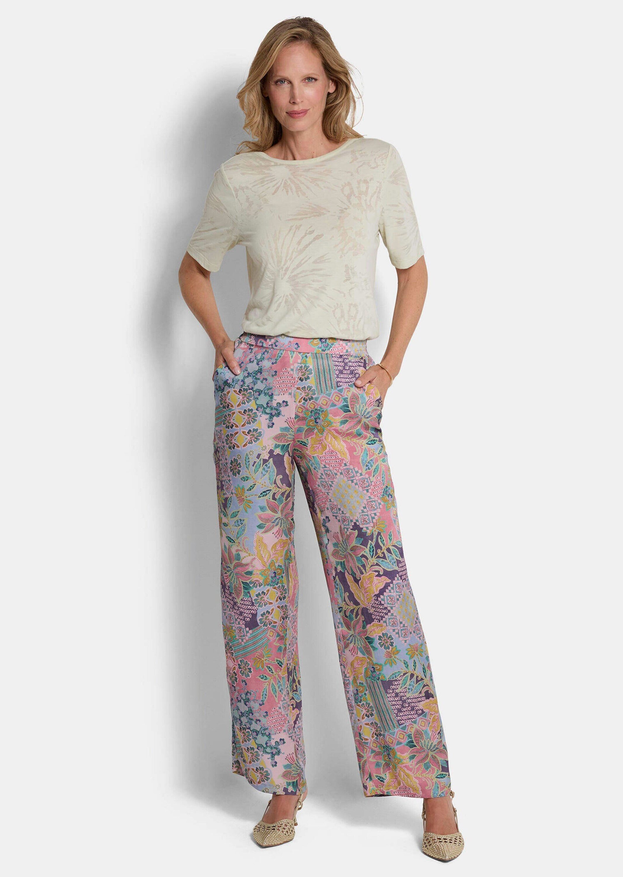 GOLDNER Stoffhose Luftige Sommerhose mit Patch-Muster Schlupfhose mit Teildehnbund, Eingriffstaschen und Knöchellänge