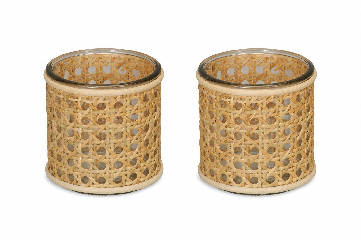 finehomegarden Windlicht Glas mit Kunststoffgeflecht 2er Set Natur Ø 10cmH10cm Teelichthalter (Spar-Set, 2 St., 2er-Set), Kerzenglas, Tischdeko für Wohnzimmer, Balkon & Terrasse