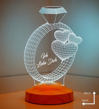 Geschenkelampe Nachttischlampe Ringe 3D mehrfarbige Nachtlicht Verlobungsgeschenk, Leuchte 7 Farben fest integriert, Valentinstag Geschenk für Freundin, Sie, Partnerin, Freundin