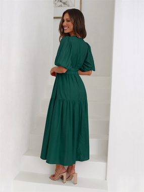 AFAZ New Trading UG Sommerkleid Langer Damenrock mit kurzen Ärmeln und V-Ausschnitt Vielseitiges Modekleid für Damen