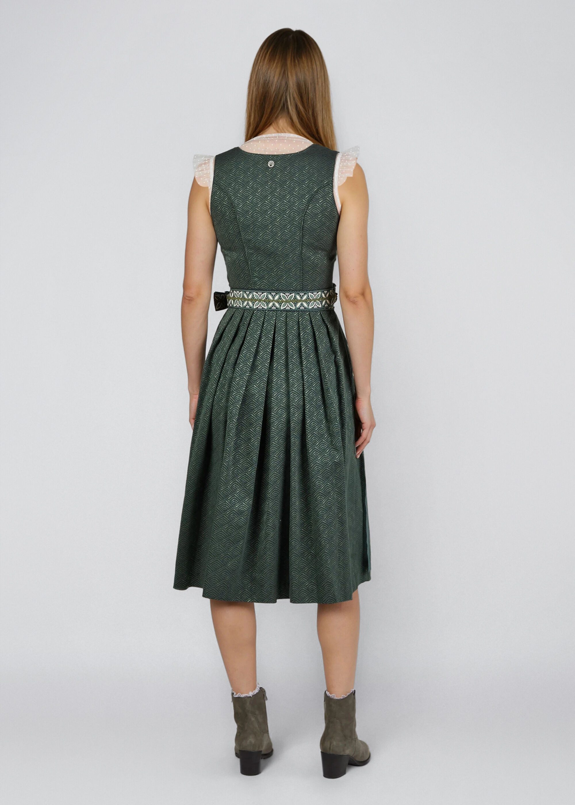 Spieth & Wensky Dirndl Heidi in Midi-Länge, extravagantes Schürzenband, Glitzerknöpfe