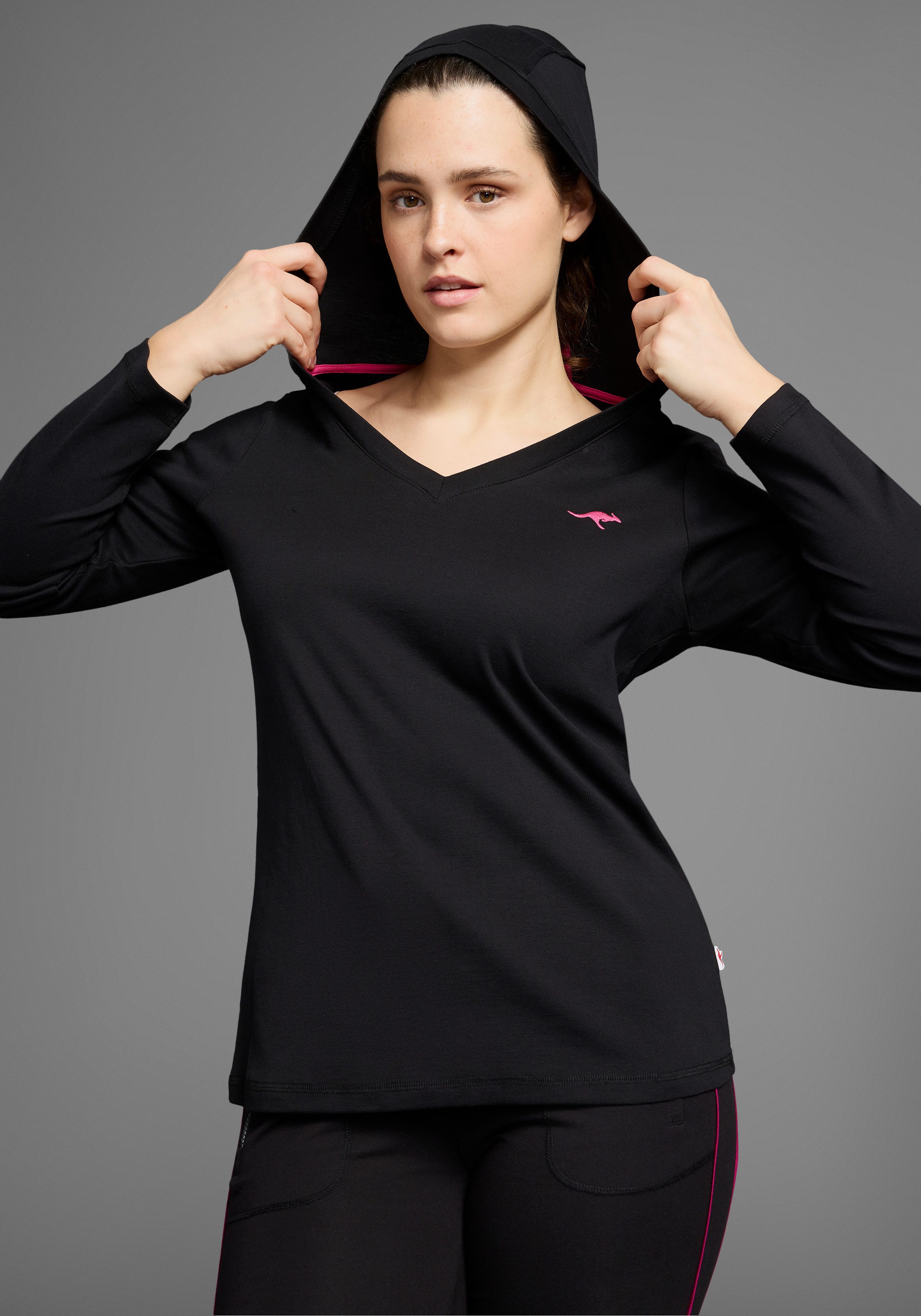KangaROOS Kapuzenshirt Langarm, V-Ausschnitt, aus 100% Baumwolle, große Grö günstig online kaufen