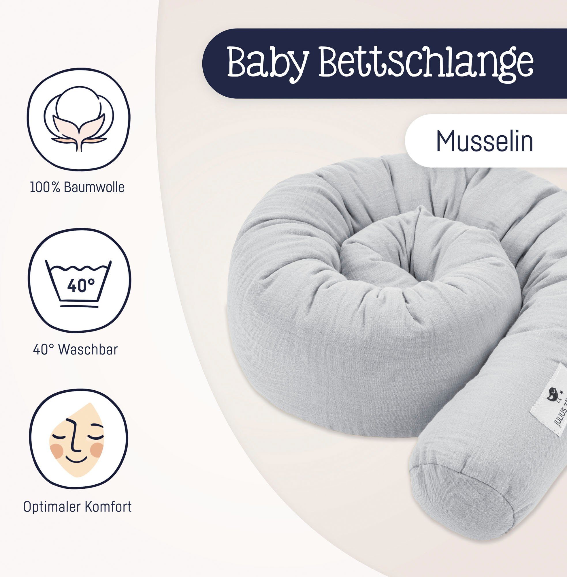 Julius Zöllner Nestchenschlange Musselin, grau, Made in Germany