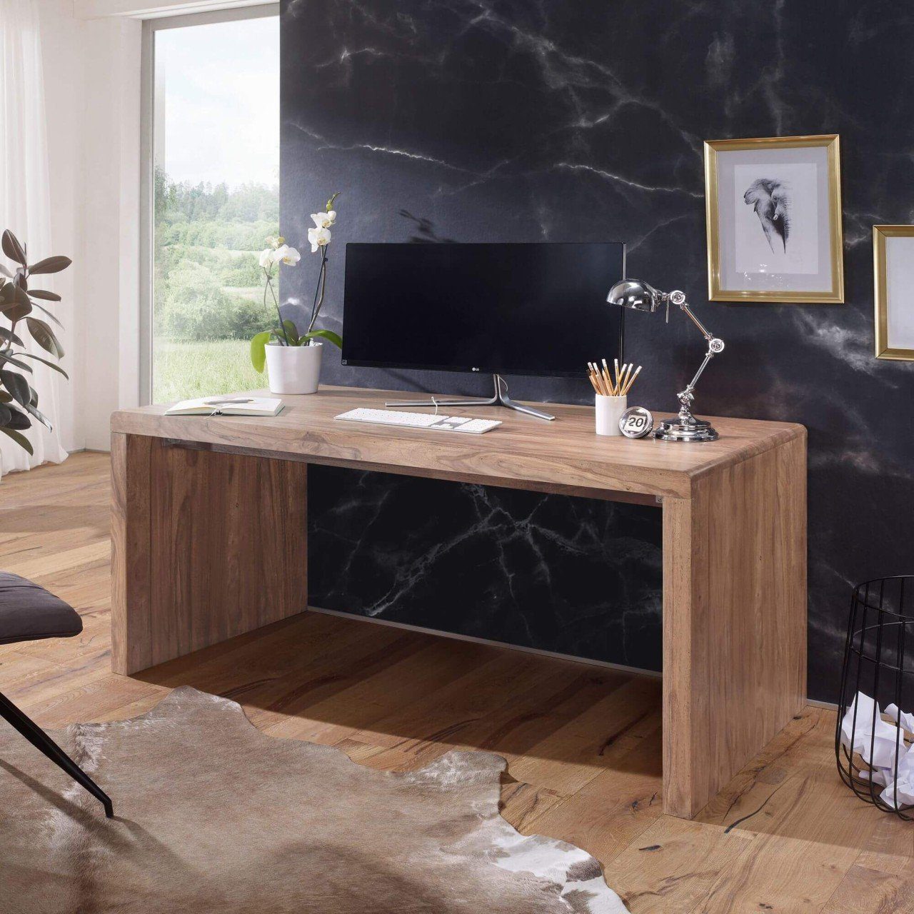 Angebotieren furnicato Schreibtisch BOHA Massiv-Holz breit 140 Akazie cm Computertisch