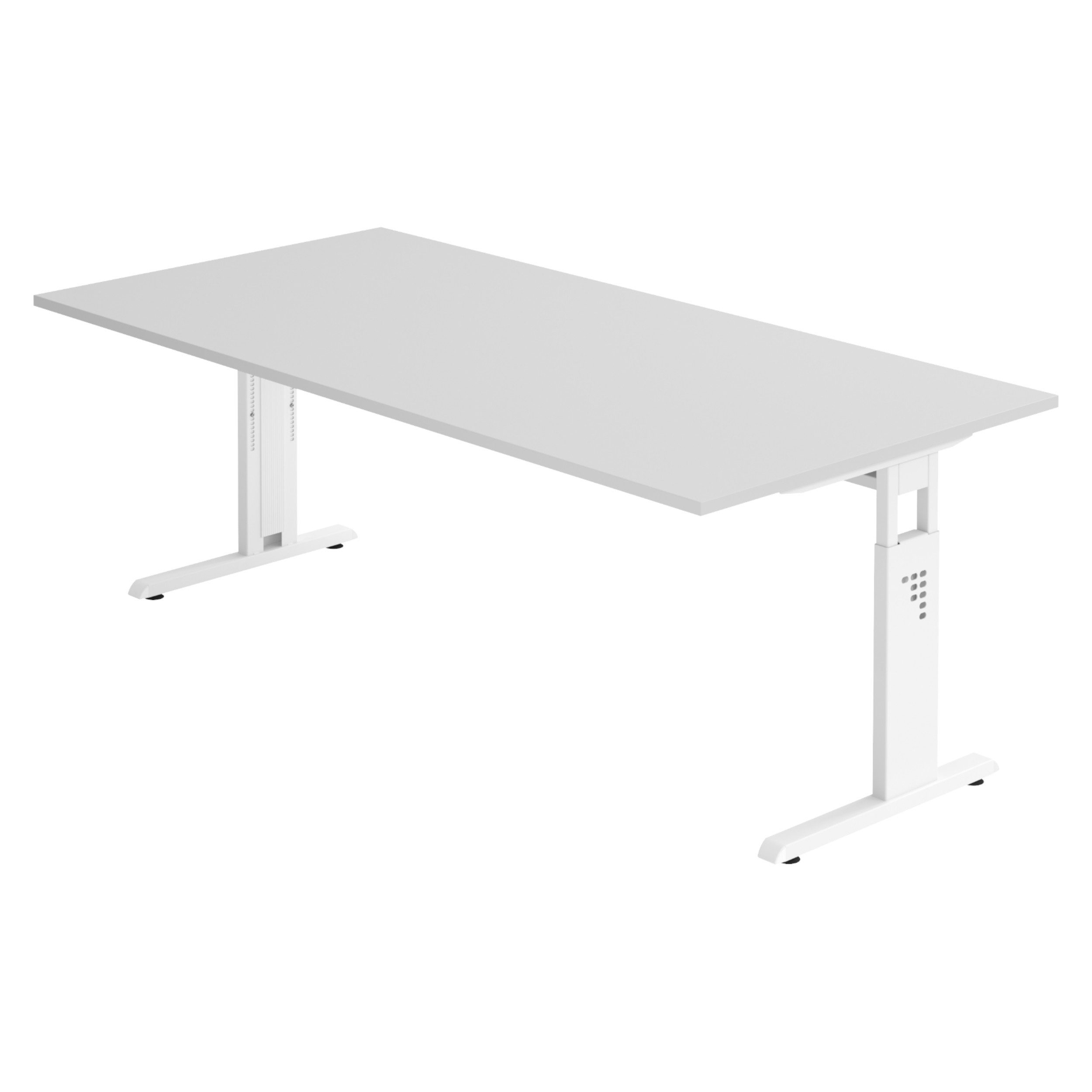 bümö Schreibtisch Serie-O höhenverstellbar, Rechteck: 200 x 100 cm - Dekor: Grau - Gestell: Weiß