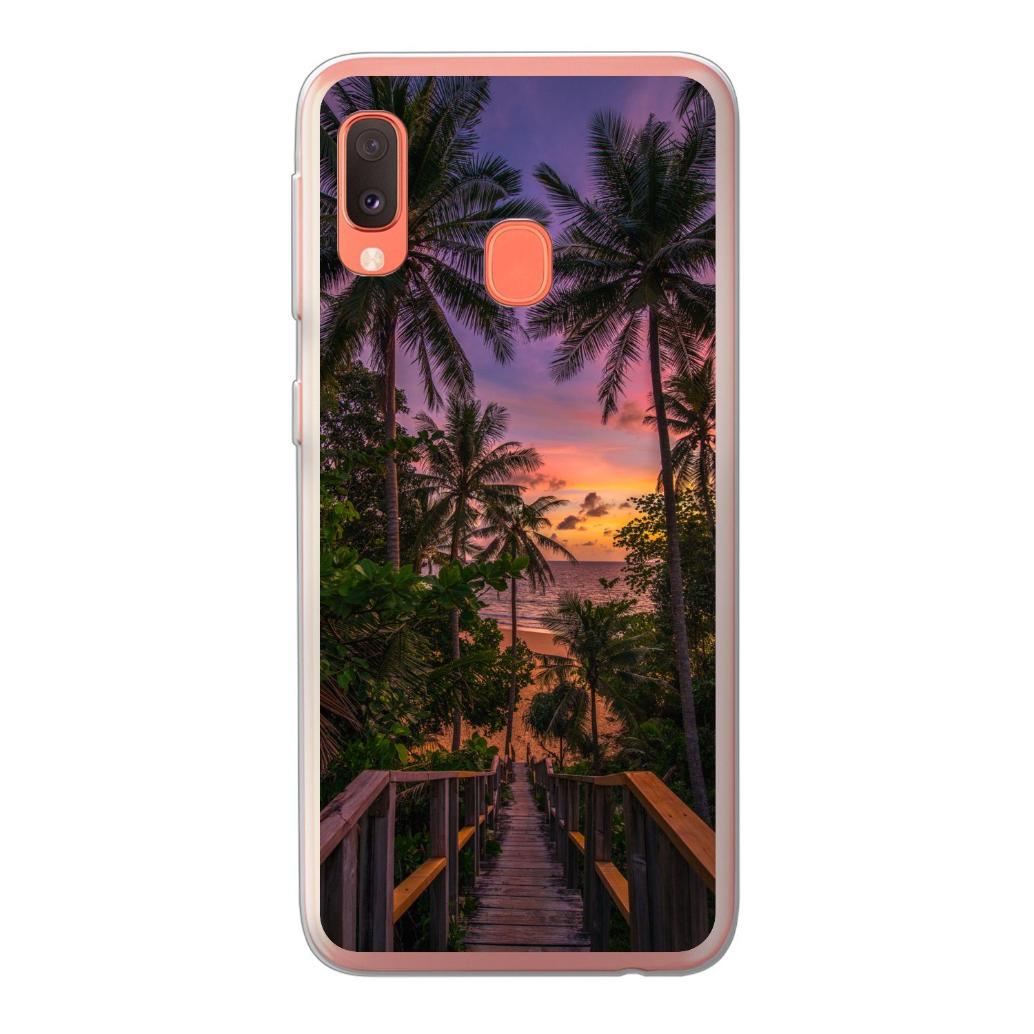 MuchoWow Handyhülle für Samsung Galaxy A20e Sonnenuntergang - Palmen - Strand, Smartphone-Bumper, Print, Handy Schutzhülle Dünn