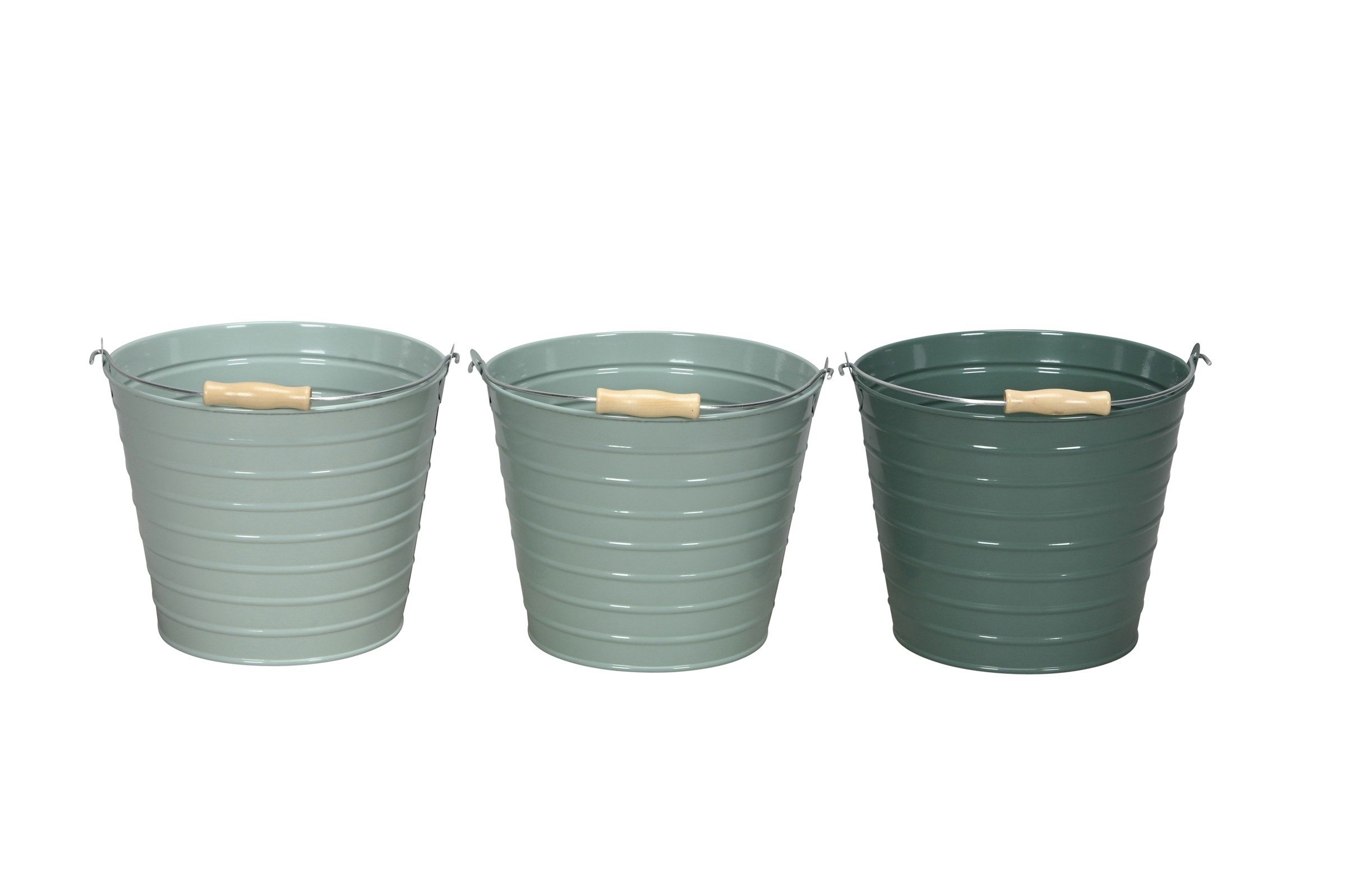 finehomegarden Blumentopf Eimer Metall mit Henkel 3farbig sort. Pflanztopf petrol/mint/grün (3 St), Topf Metalleimer Übertopf Pflanzgefäß 4Größen wählbar / Paket
