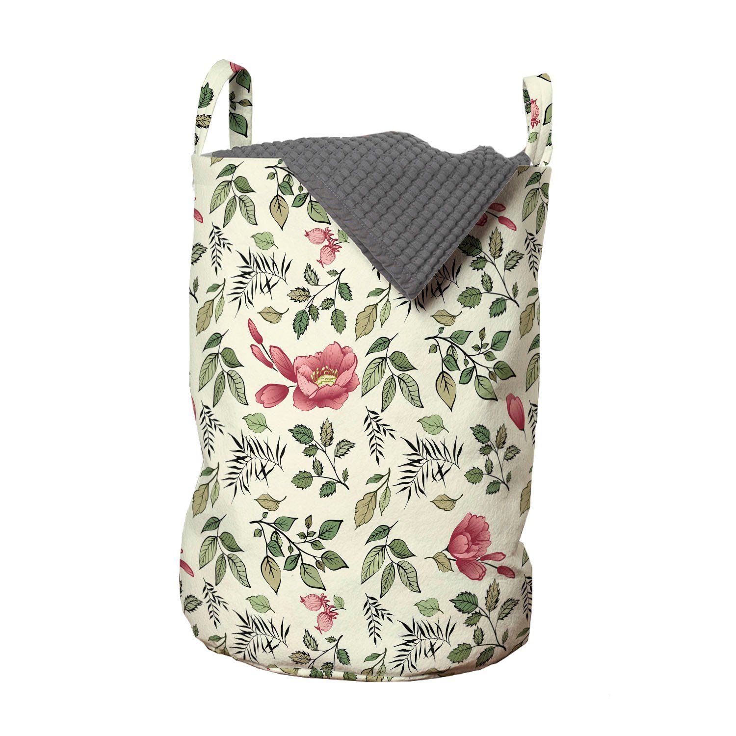 Abakuhaus Wäschesäckchen Wäschekorb mit Griffen Kordelzugverschluss für Waschsalons, Botanisch Mit Blumen und Blatt Bloom