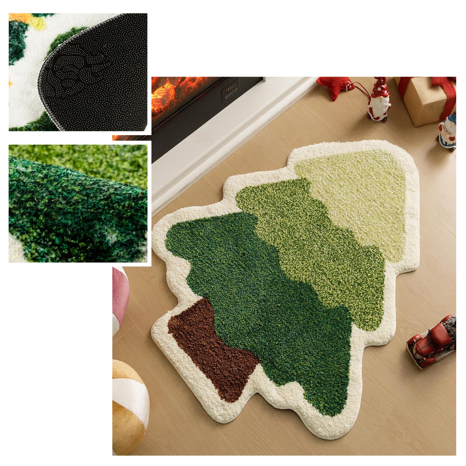 BTTO TEPP Kinderteppich Weihnachtsteppich Kaschmir Geformte Teppich Fußmatte, Rutschfest Matte, Baum-2, Badezimmer,Schlafzimmer,Wohnzimmer