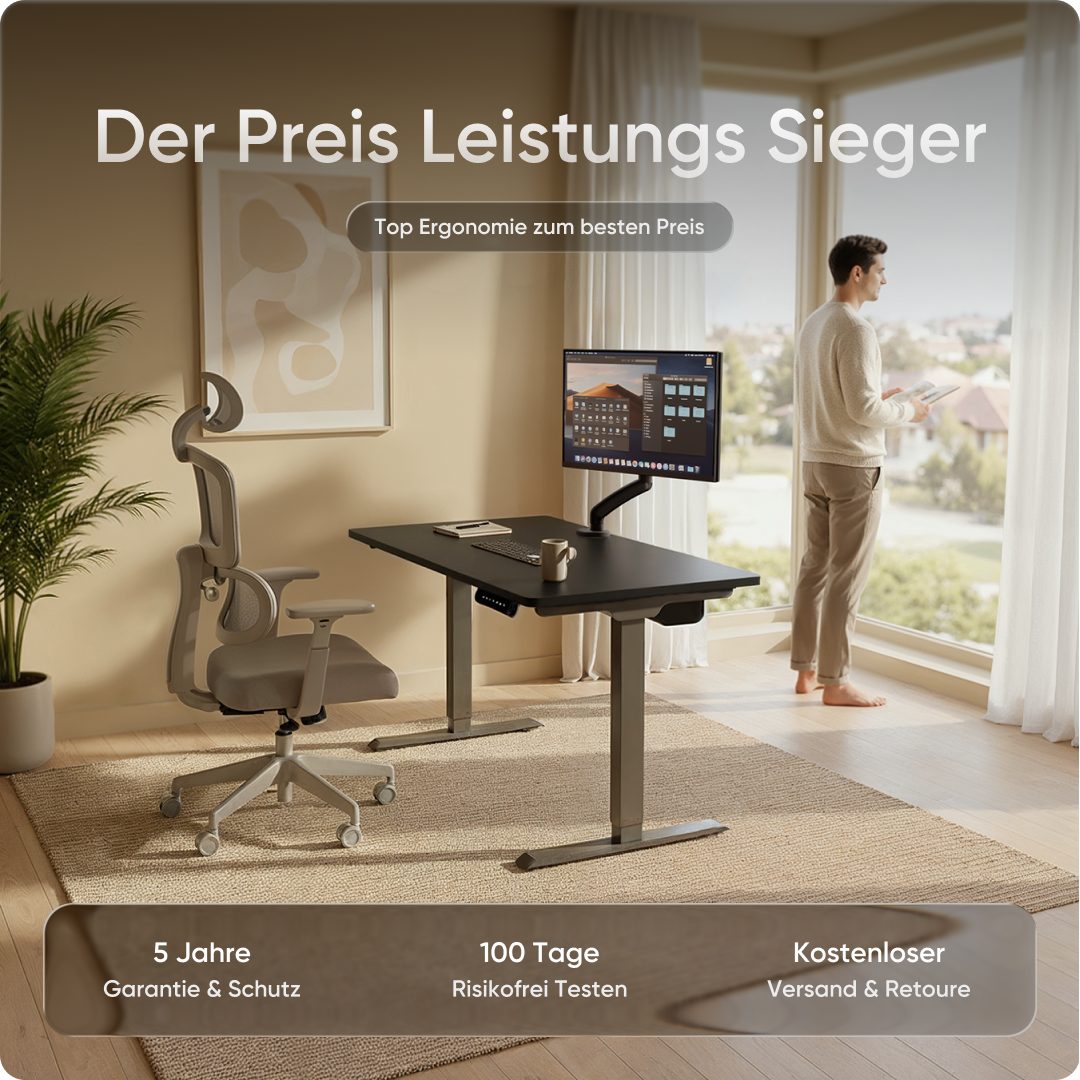 DESKSPACE Tischgestell Pro Höhenverstellbares Tischgestell mit USB, Memory & Kollisionsschutz (Einzelartikel), Elektrisch höhenverstellbar, Memoryfunktion, USB, Kollisionsschutz