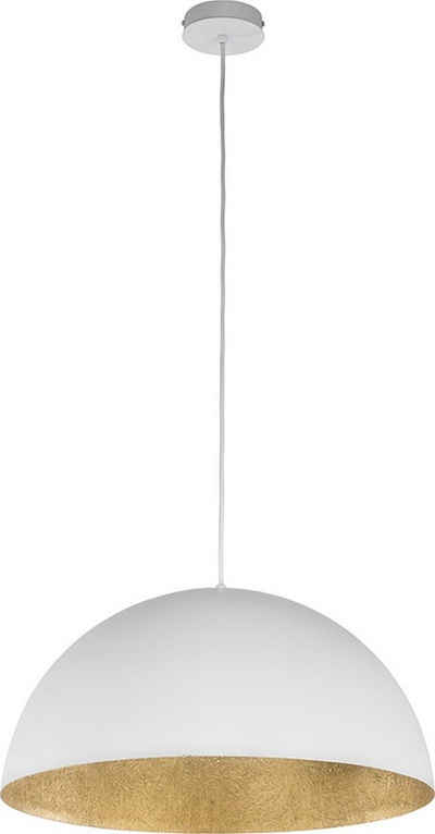 Licht-Erlebnisse Pendelleuchte FERRA, ohne Leuchtmittel, Runde Hängelampe Weiß Gold 35 cm E27 elegant Esszimmer Esstisch