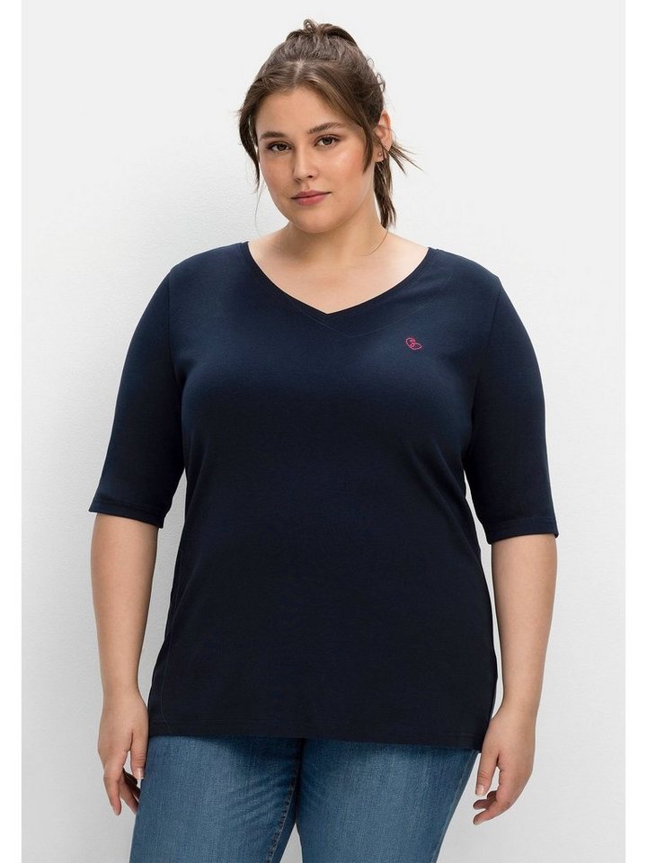 Sheego T-Shirt Große Größen mit V-Ausschnitt, in Rippqualität