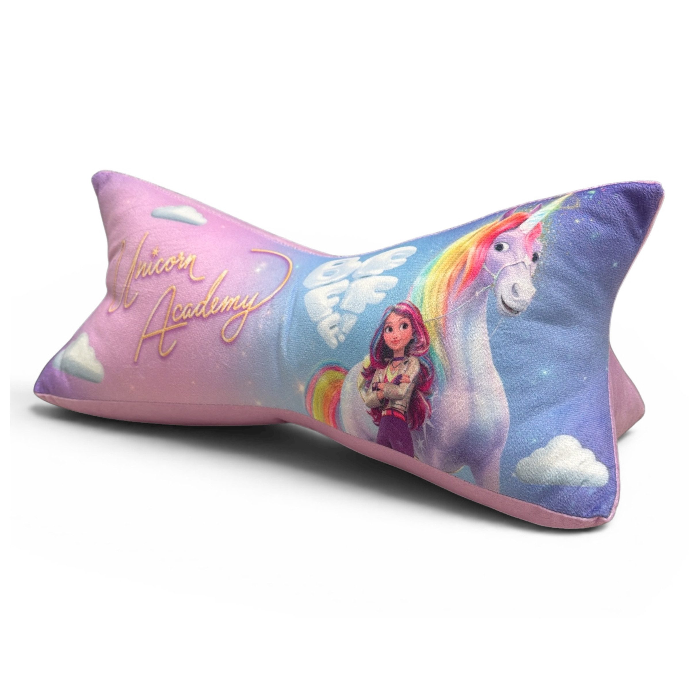 MTOnlinehandel Nackenkissen Unicorn Academy Leseknochen für Kinder 40 x 18 cm, 1-tlg., ergonomische Form zum Lesen, Kuscheln und Entspannen