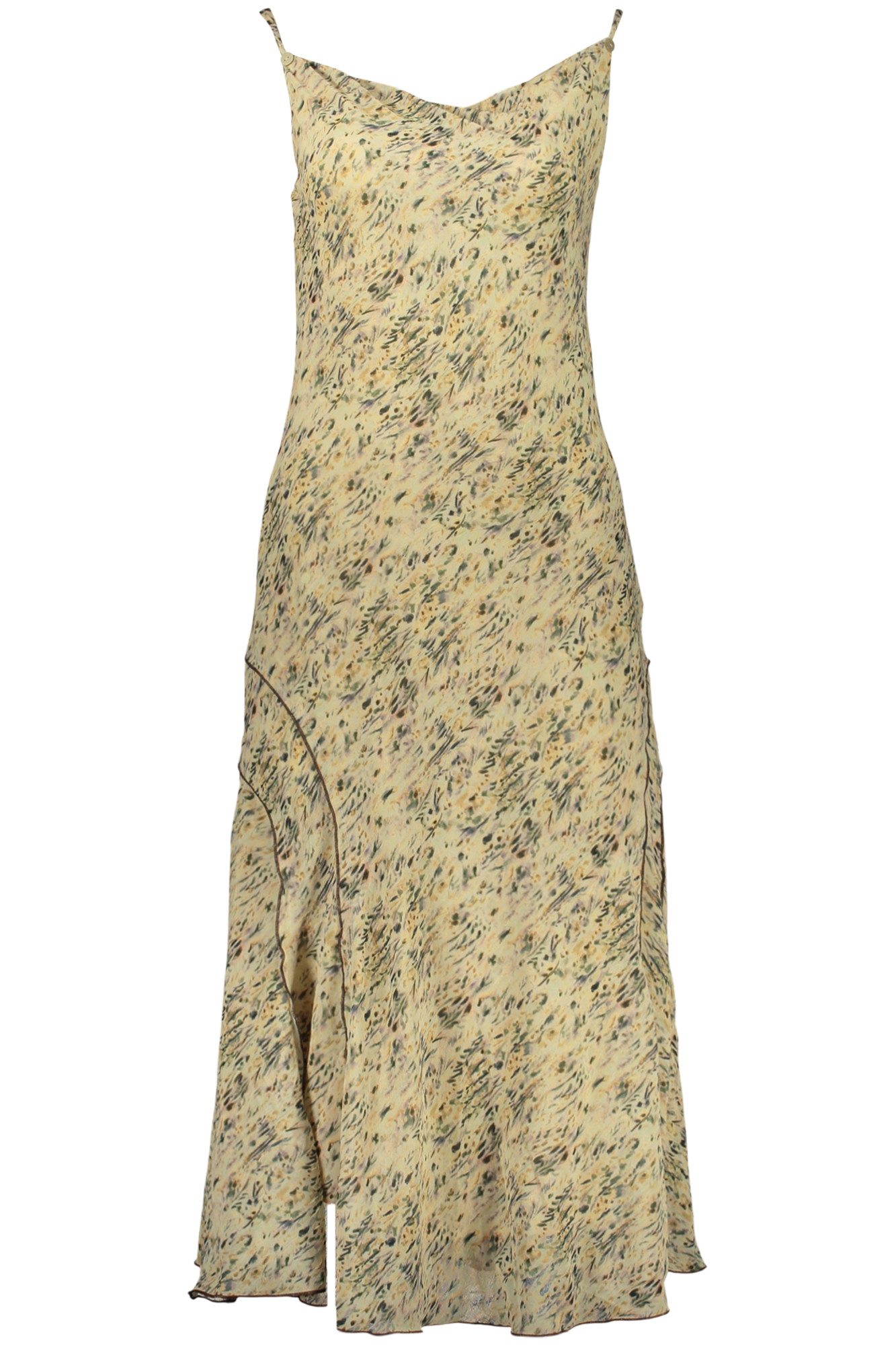 Desigual Partykleid Langes Damenkleid Beige mit Muster & Kontrastdetails – Verstellbare