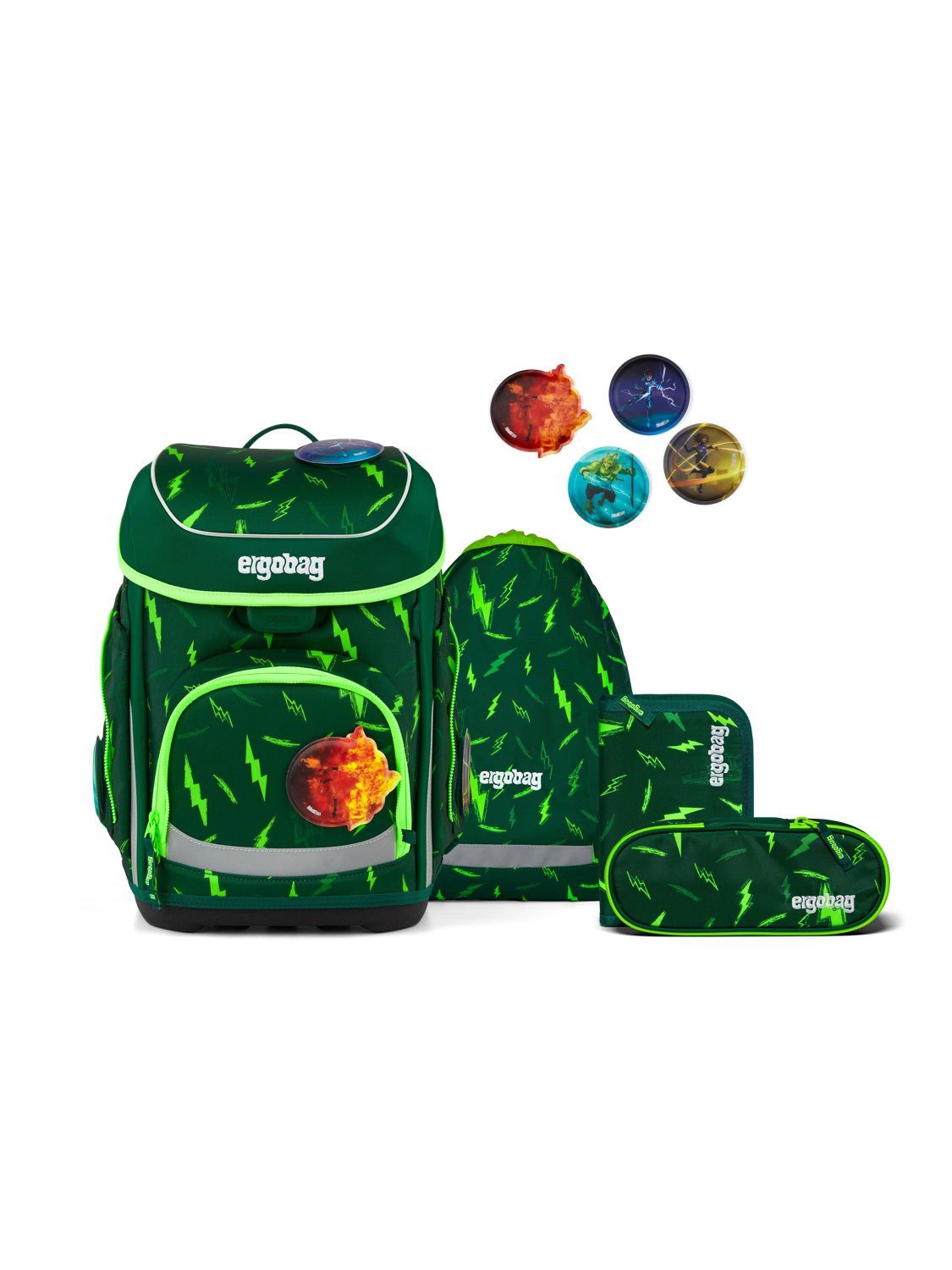 ergobag Schulranzen cubo Set (5-tlg., 5-teiliges Set), größenverstellbares Rückensystem