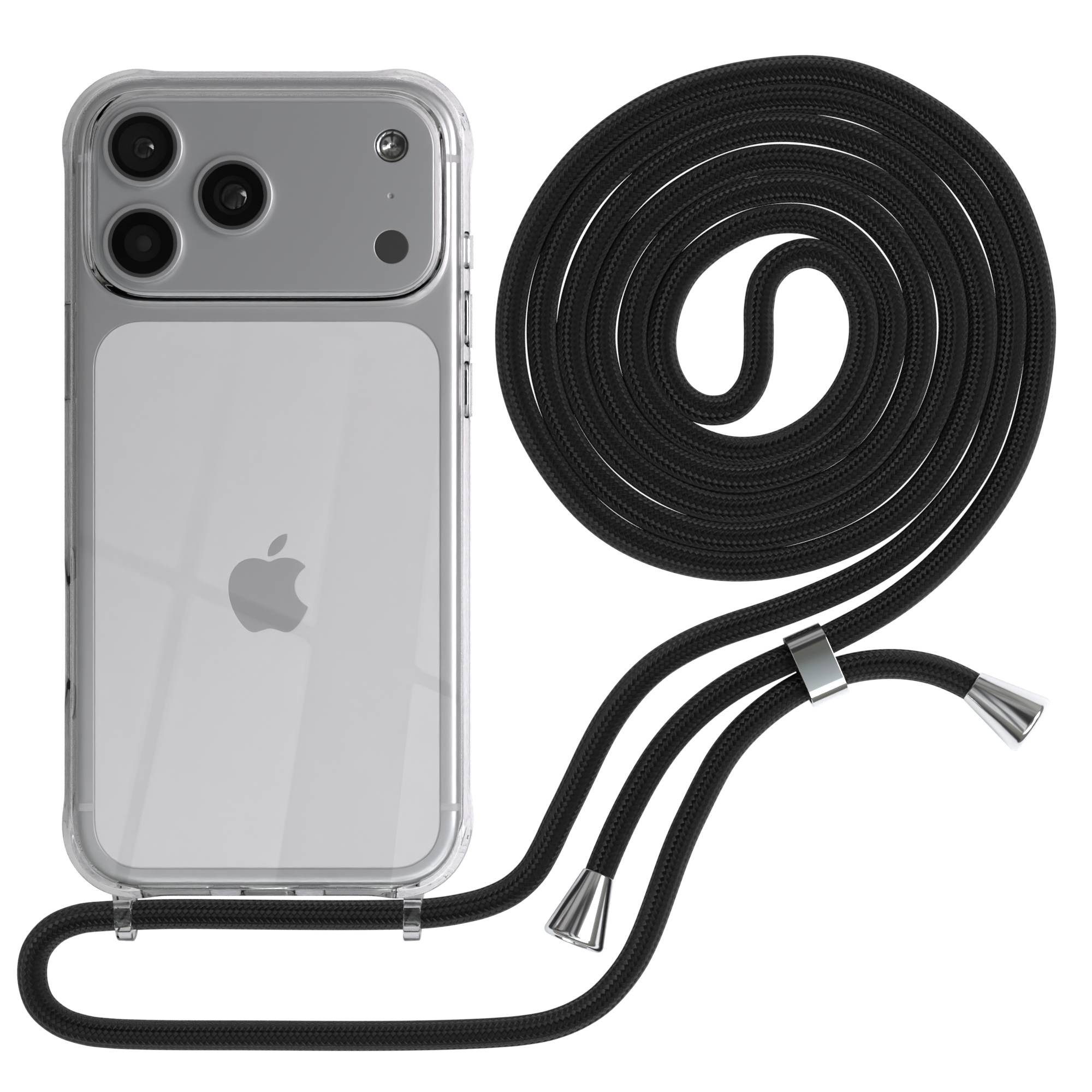 EAZY CASE Handykette Hülle mit Kette für Apple iPhone 17 Pro Max 6,9 Zoll, Handykette Hülle mit Band Slimcover Schutzhülle Schwarz