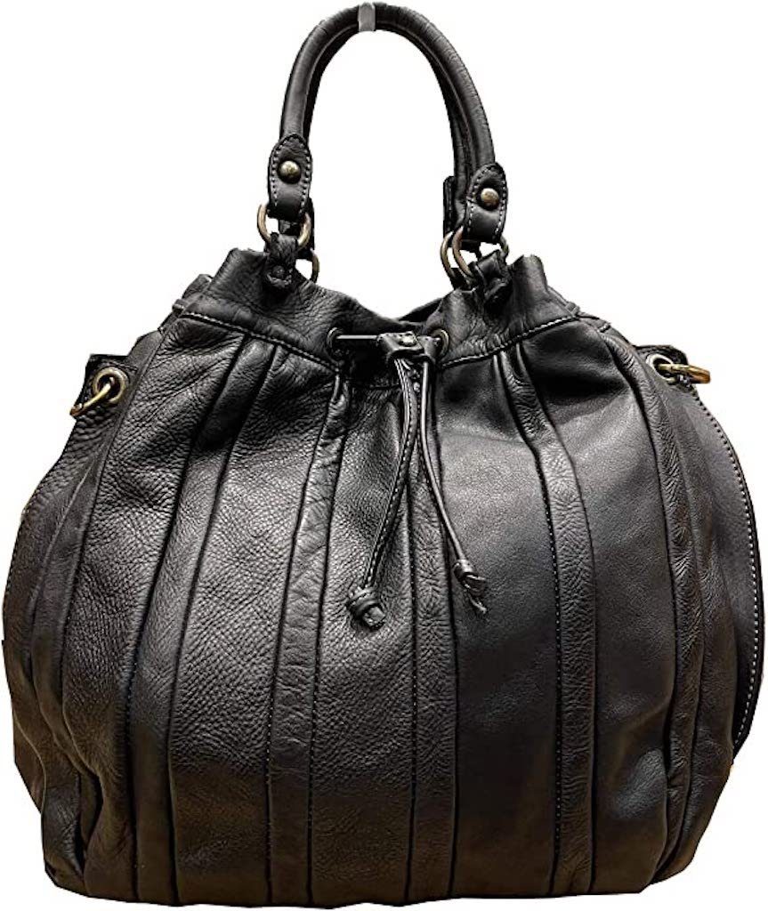 BZNA Handtasche Thora Italy Designer Damen Schultertasche Shopper, Frontmuster aus Glattleder mit Längsstreifen