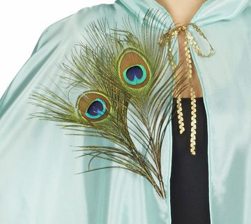Funny Fashion Umhang mit Pfauendruck und Federn - Vogel Kostüm für Damen, Cape Karneval Cosplay