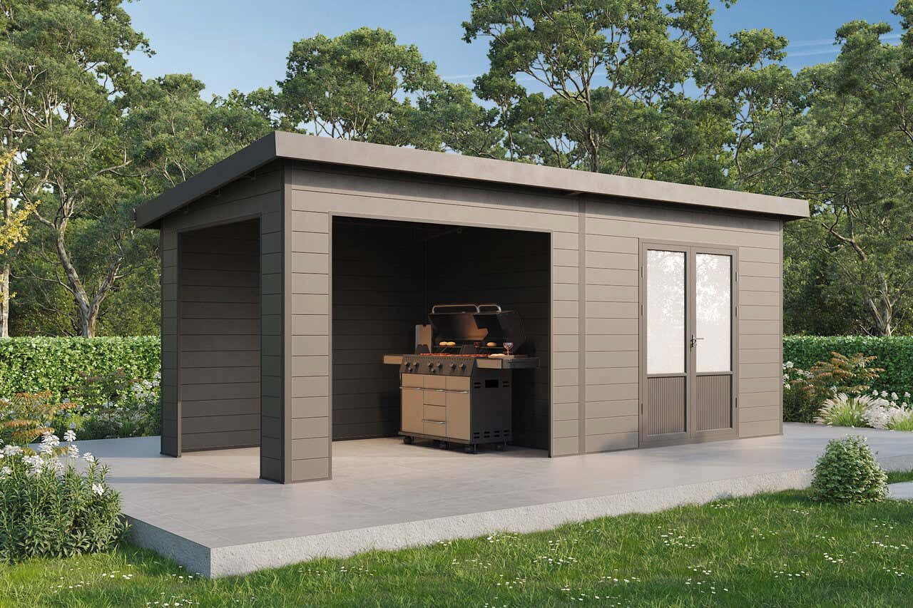 Finnhaus Wolff Gerätehaus Holz WPC Tona 6024 28 Anthrazit, BxT: 594x277 cm, in Naturbelassen mit 28mm Wandstärke