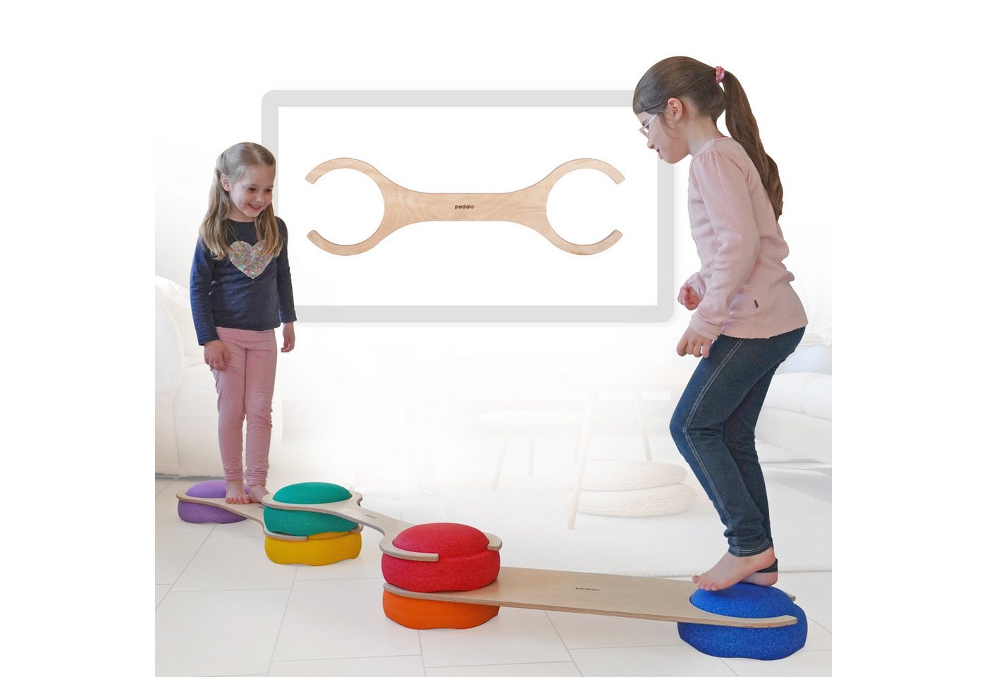 pedalo® Balanceboard Stapelbaustein Balanciersteg / Gleichgewicht Parcours / Kinder, Passend für original Stapelsteine, Schmal