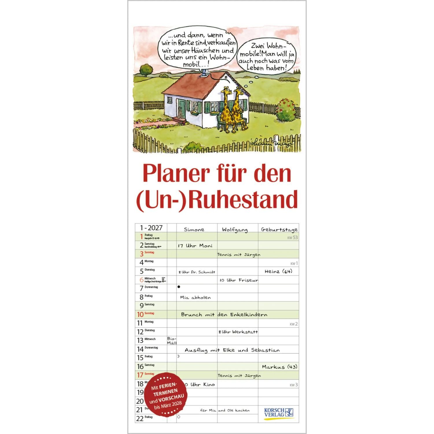 Korsch Verlag Familienkalender Planer für den (Un)Ruhestand 2027