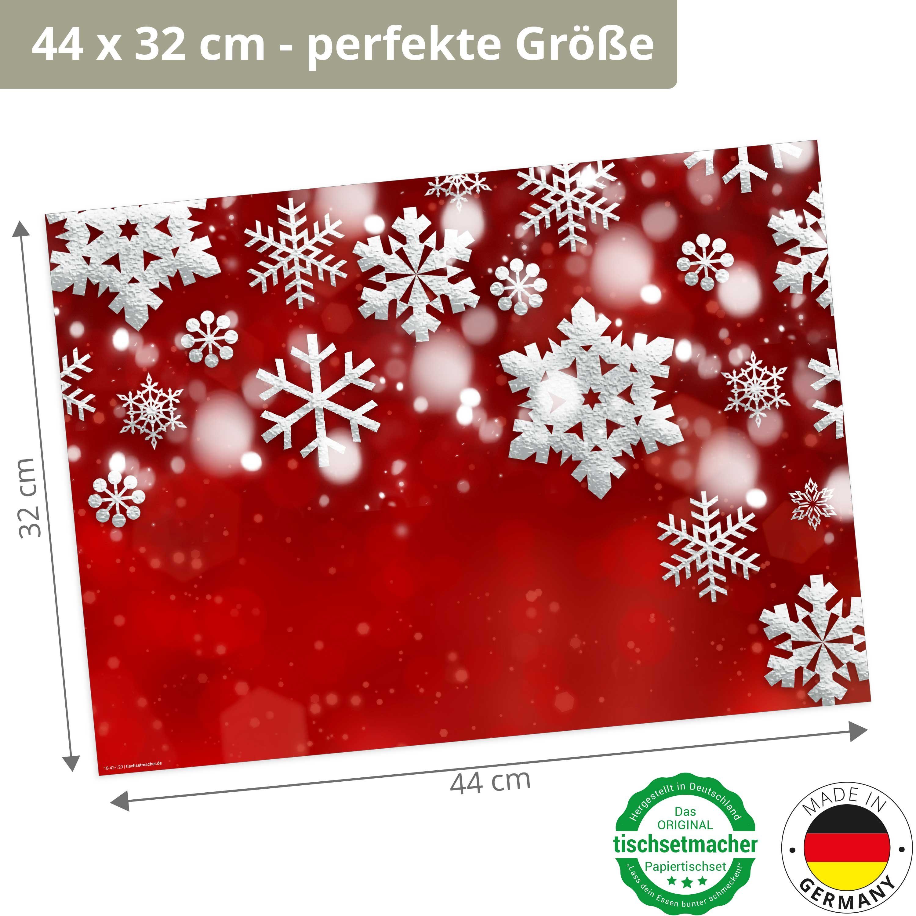 / (aus Tischsetmacher, in 44 Weiße - 32 Platzset, Naturpapier I Aufbewahrungsmappe, Tischsets Made Germany in cm - 12-St., x Weihnachten weiß-rot), Platzsets Schneekristalle,