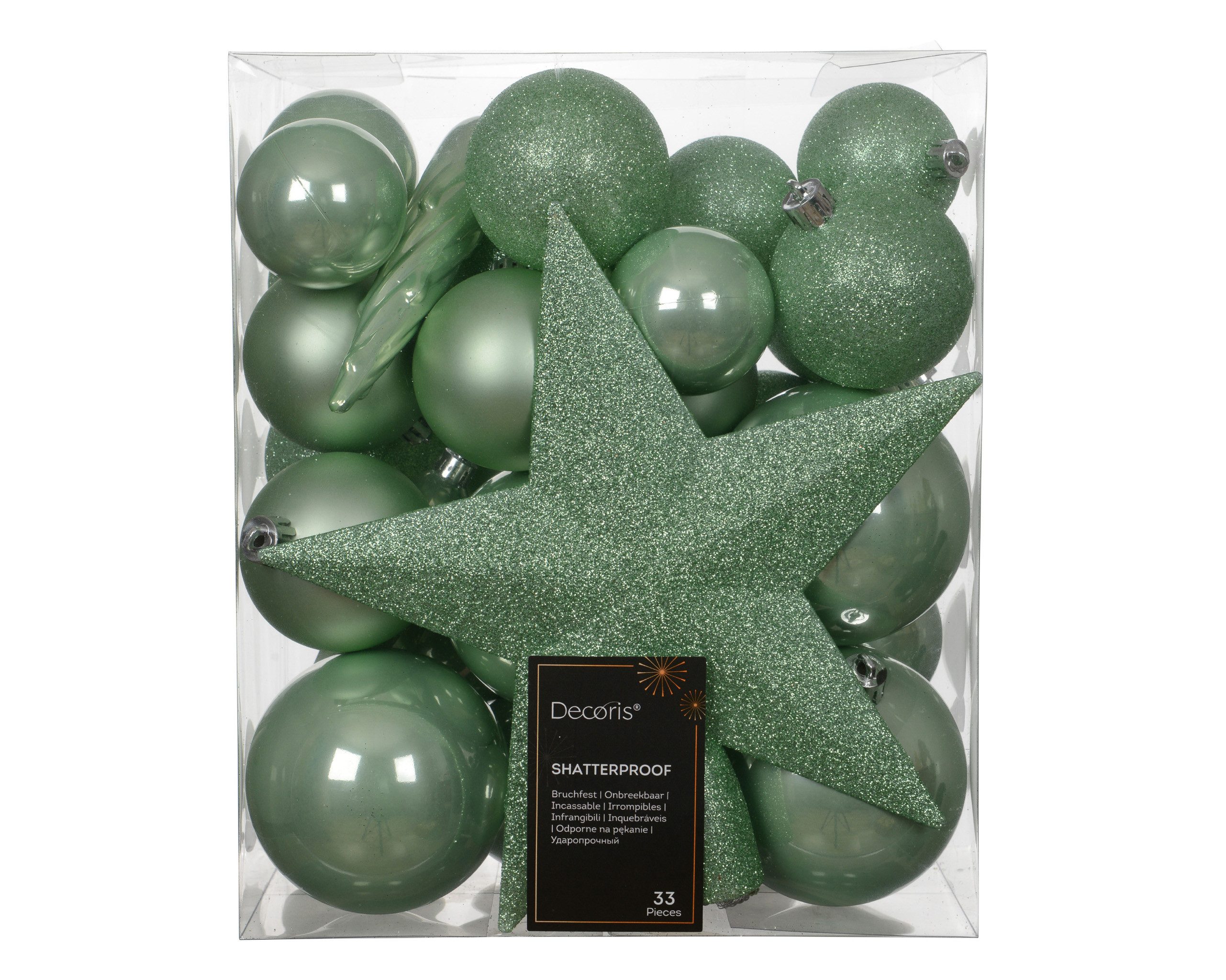 Kaemingk Weihnachtsbaumkugel, Weihnachtskugeln Kunststoff mit Christbaumstern 33er Set - Pfefferminz