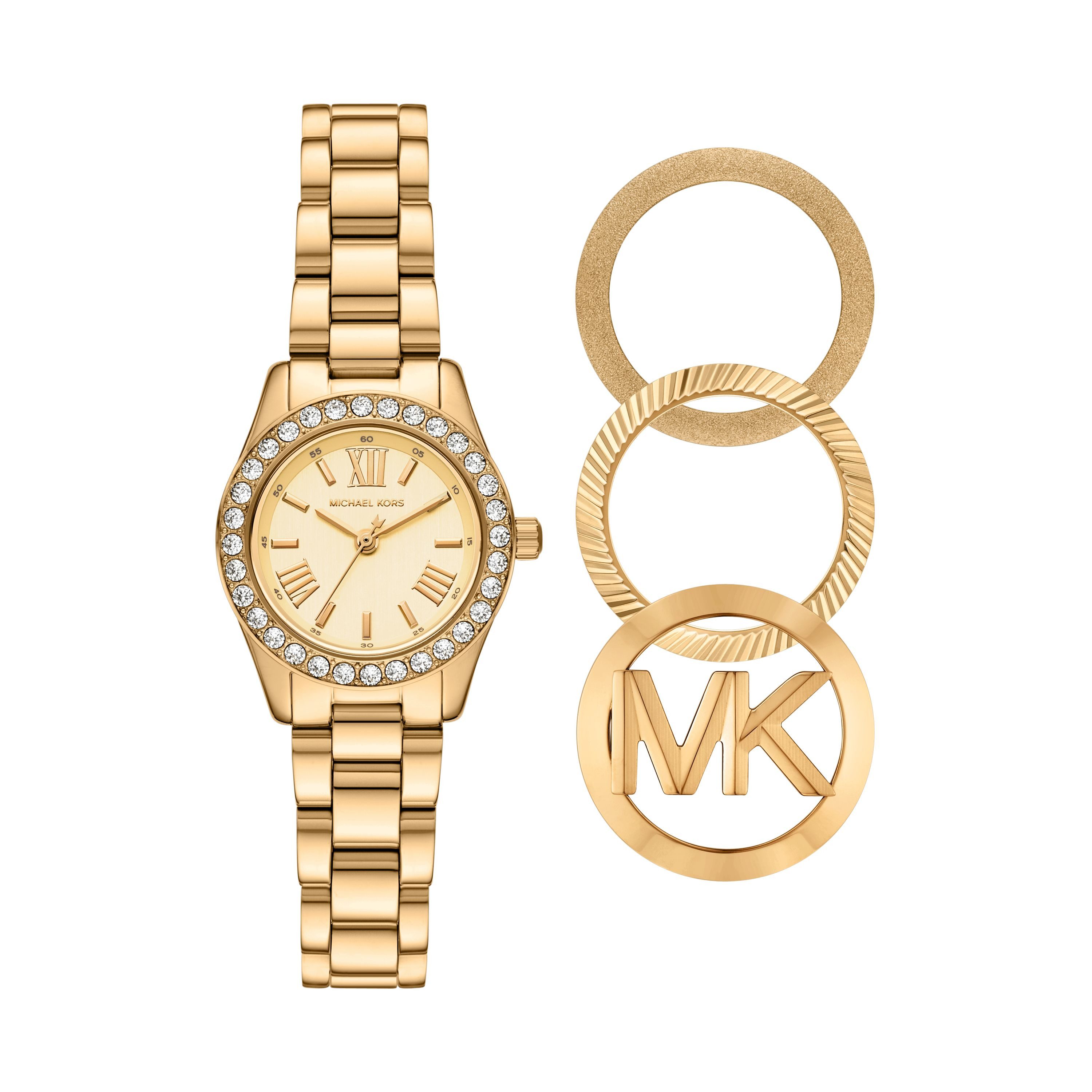 MICHAEL KORS Quarzuhr Lexington MK7659SET, (Set, 4-tlg., Uhr mit drei Lünetten), Armbanduhr, Edelstahlarmband, Ideal auch als Geschenk, analog
