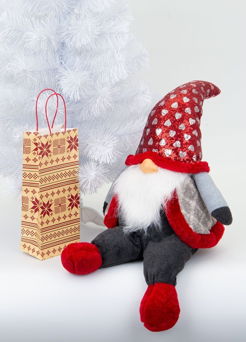 JOKA international Weihnachtsfigur Big Gnome Weihnachtsmann sitzend 92 cm mit Pailettenmütze