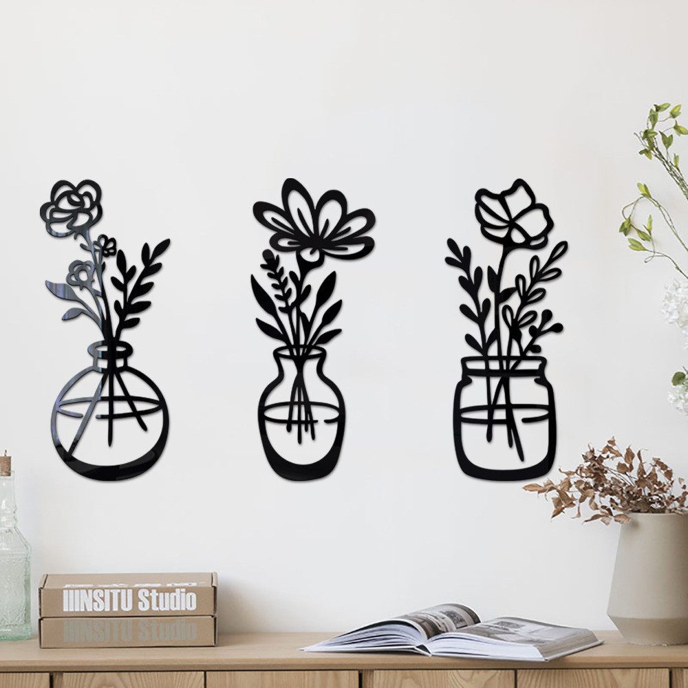 Zaewry Wanddekoobjekt 3 Stück Metall Blume Wanddekor Minimalistische Vase Wandkunst, für Küche Badezimmer Wohnzimmer (Elegant, Liebe, Ewigkeit) – Bild 5 von 5