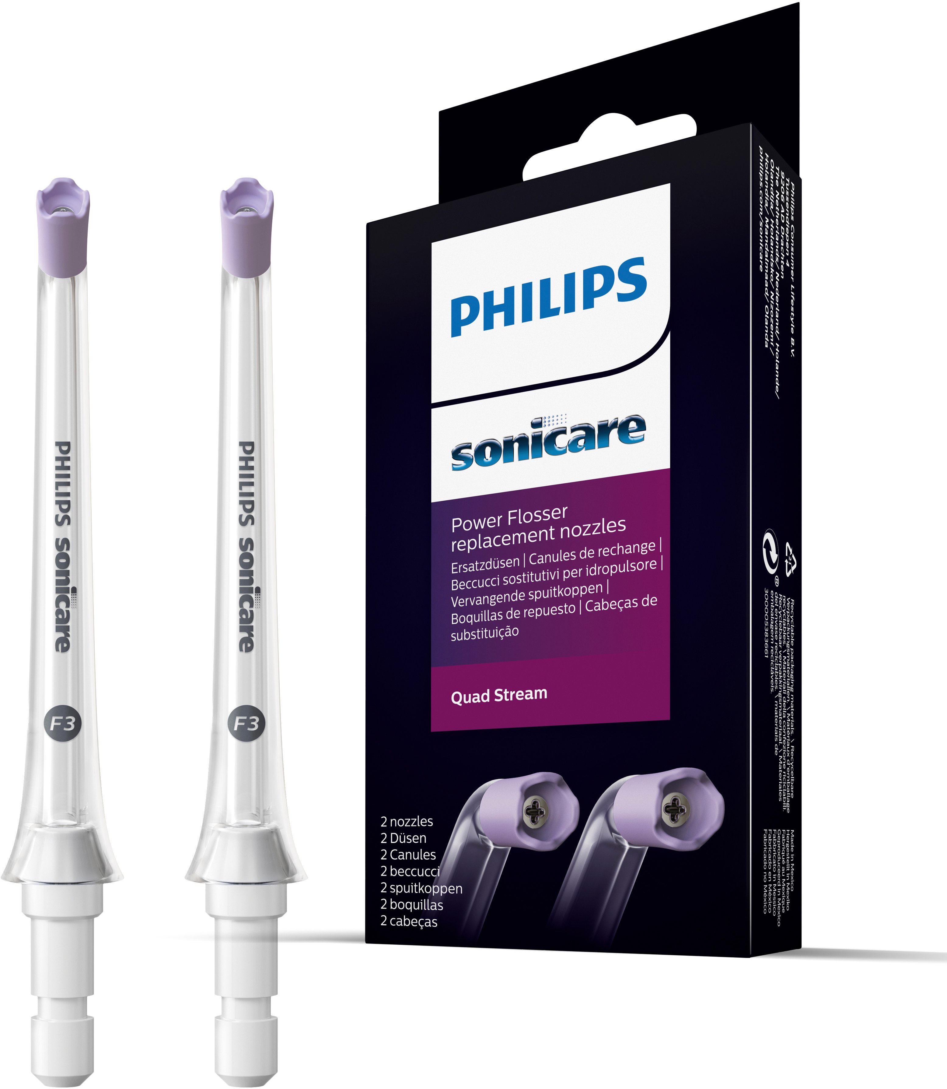 Philips Sonicare Ирригаторы полости рта-Ersatzdüse F3 Quad Stream Aufsteckdüse HX3062/00, weiche Führung, kompatibel mit jeder Philips Sonicare Powerflosser