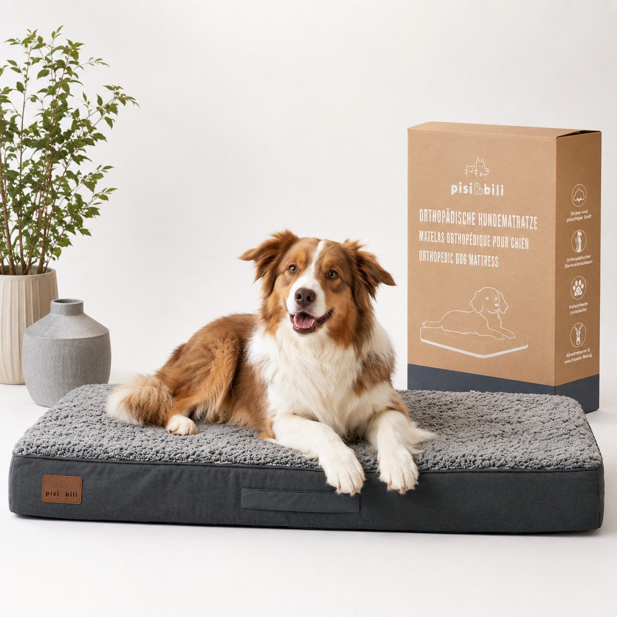 Pisi & Bili Hundebett, orthopädisch Hundekissen für kleine große Hunde, Zubehör, Polyester Sherpa-Fleece, waschbar, wasserdicht