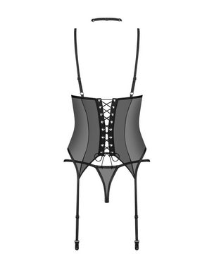 Obsessive Set: Bügel-BH Straps-Corsage und String Spitze - schwarz (3-tlg) transparent