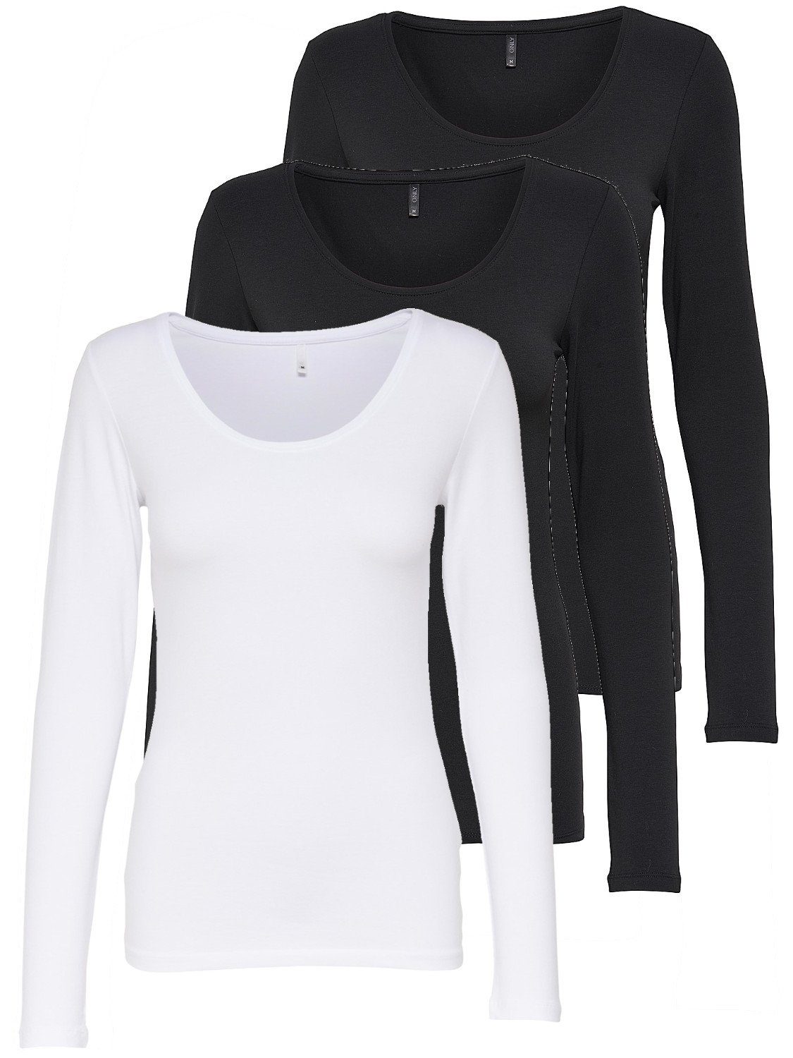 ONLY Langarmshirt Live Love NEW Longsleeve (3-tlg., 3er Pack) Figur betont, elastische Baumwollqualität