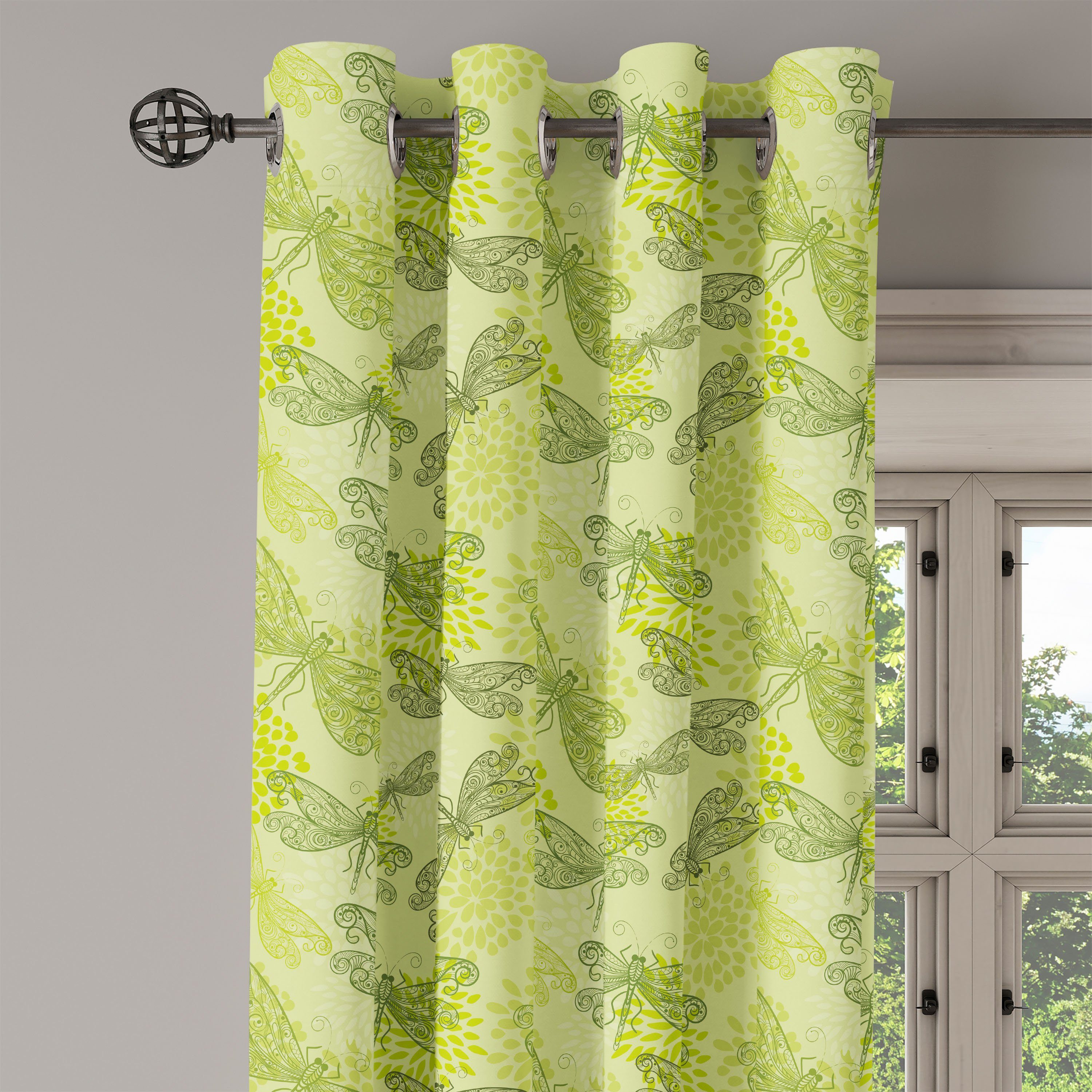 Libelle 2-Panel-Fenstervorhänge Skizzenhaft Schlafzimmer Gardine Dekorative für Wings Floral Wohnzimmer, Abakuhaus,