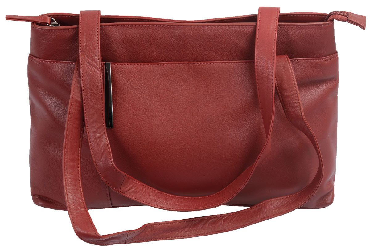 Handtasche große Ledershopper mit geteiltem Hauptfach, cherry rot