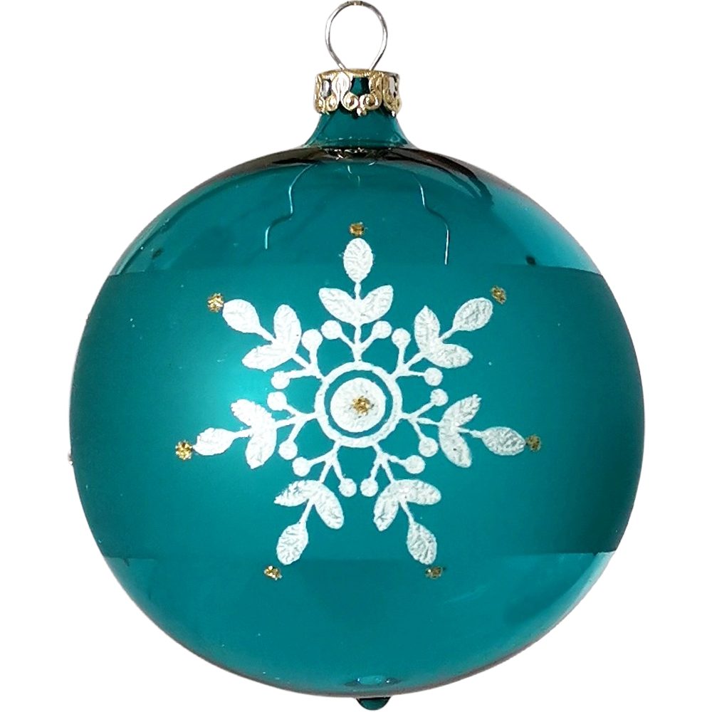 Thüringer Glasdesign Weihnachtsbaumkugel Weihnachtskugel-Set St), mundgeblasen, (6 handdekoriert Kristallblüten türkis