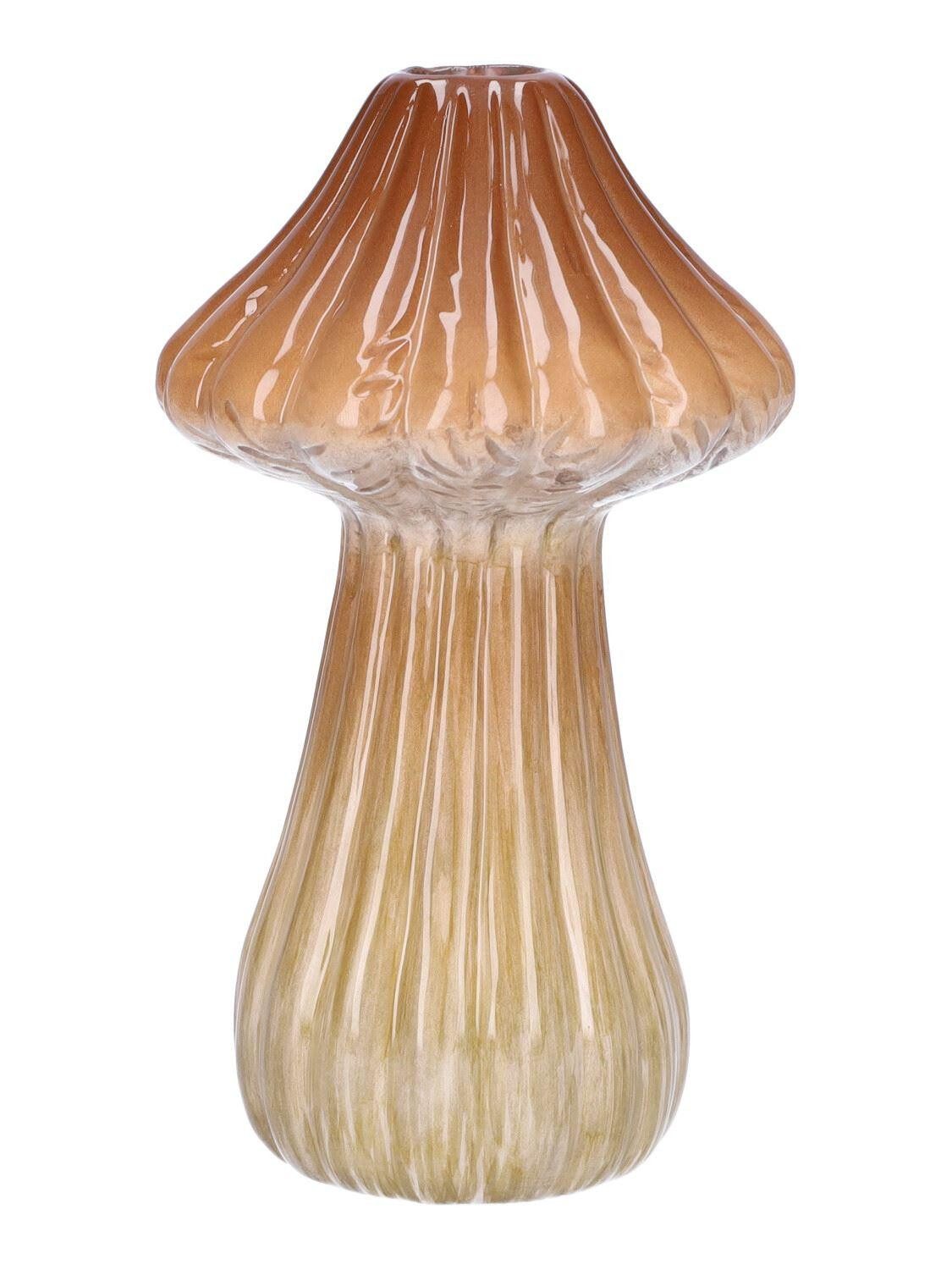 INNA-Glas Dekovase Keramik Pflanzvase RATBURGA, Pilz Form, Rillen, brau
