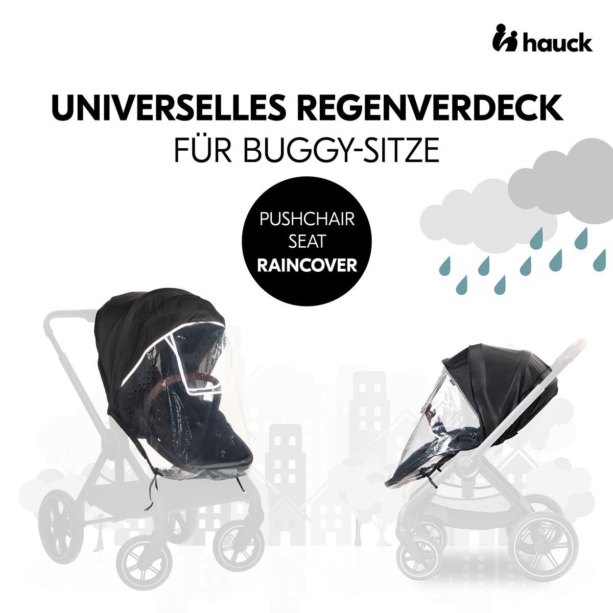 Hauck Kinderwagen-Regenschutzhülle Universal, Regenschutz, Regenverdeck für Buggy Kinderwagen Sitz - Kontakt-Fenster