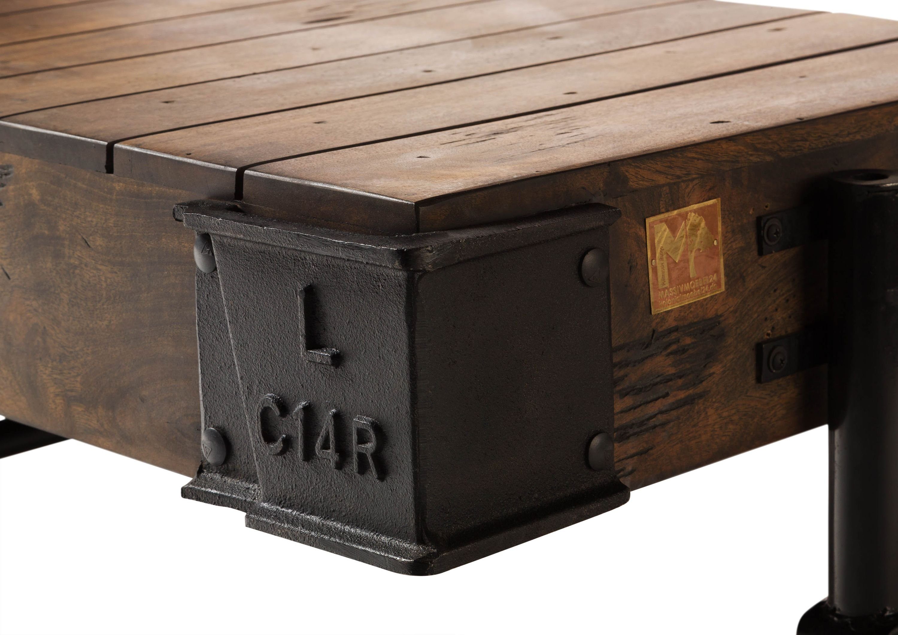 Massivmoebel24 Couchtisch RAILWAY (Massivholz, Massivholztisch), Couchtisch Mango 120x60x43 braun lackiert RAILWAY #460