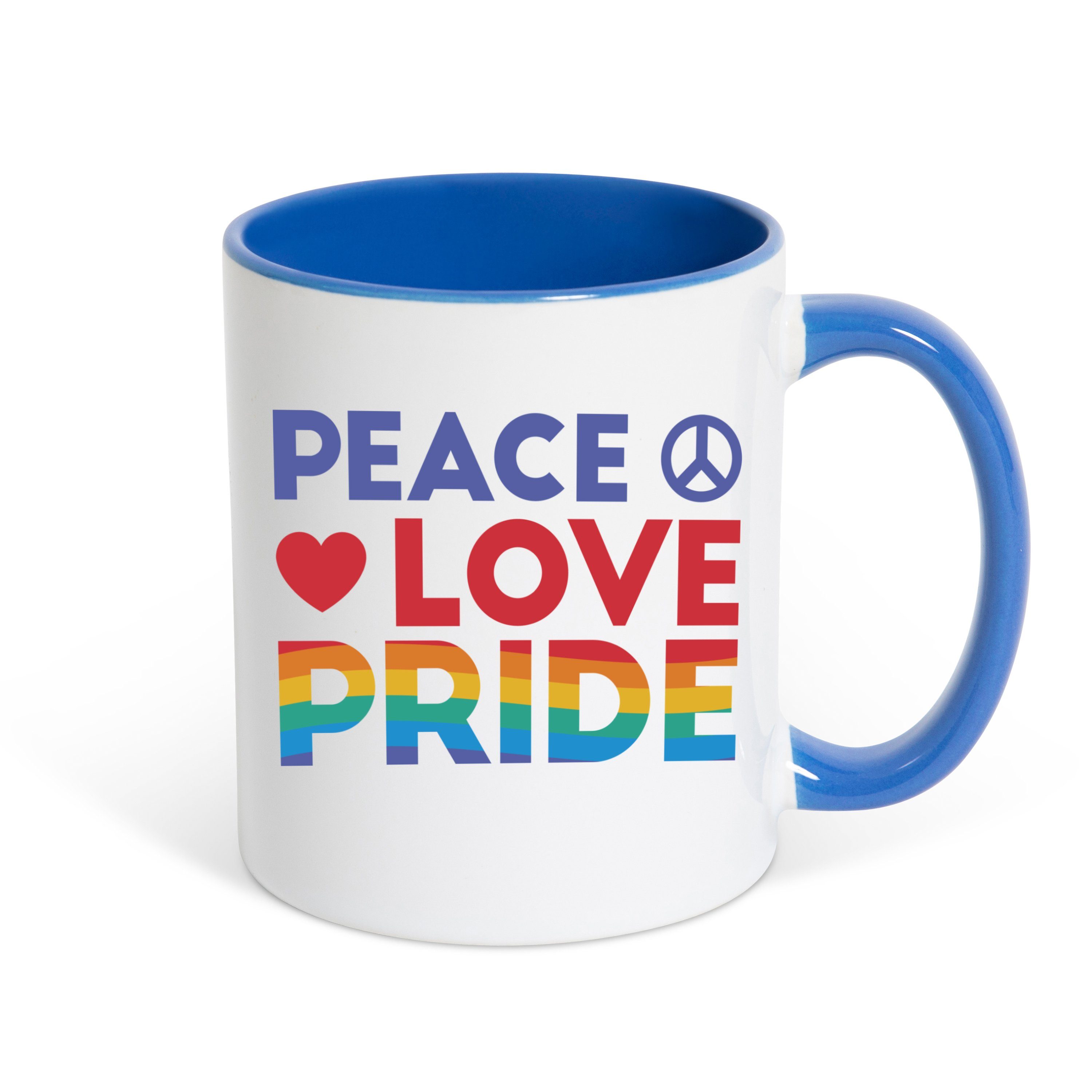 Youth Designz Tasse Peace Love Pride Kaffeetasse Geschenk, Keramik, mit trendigem Motiv Weiss/Royal