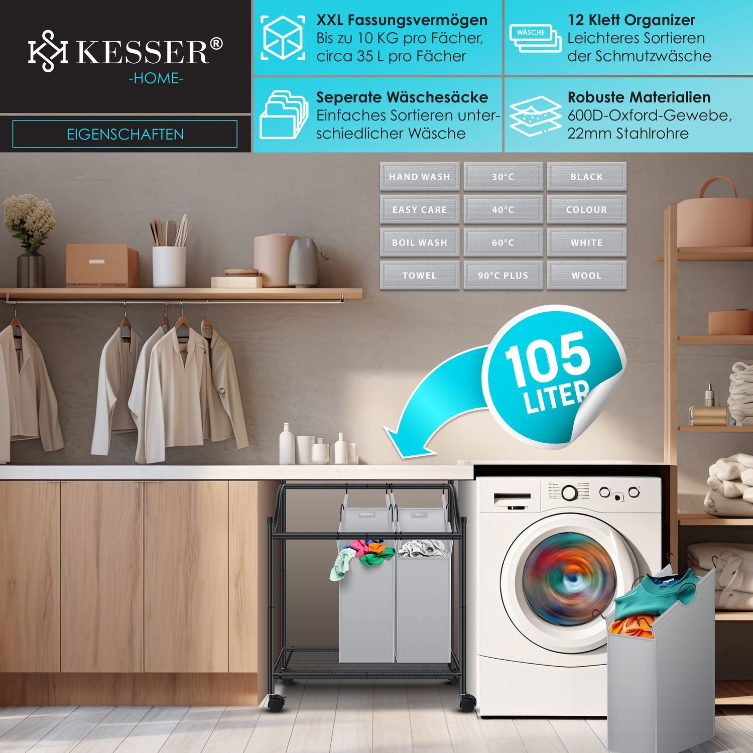 KESSER Wäschekorb, Wäschesammler Wäschesortierer mit abnehmbaren günstig online kaufen