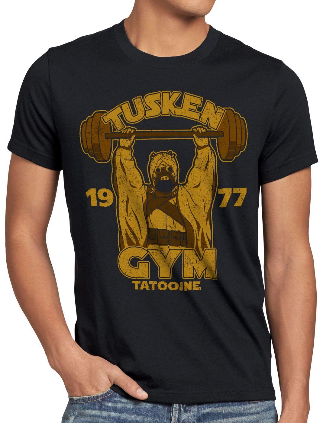 style3 Print-Shirt Herren T-Shirt Tatooine studio Gym crossfit räuber droide schwarz