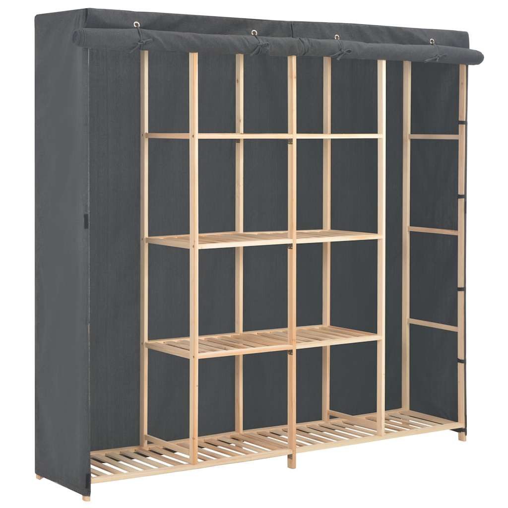 furnicato Kleiderschrank Stoffkleiderschrank Massivholz 173 x 40 x 170 cm Grau Stabiler Garderobenschrank mit Sichtschutz und offenen Fächern