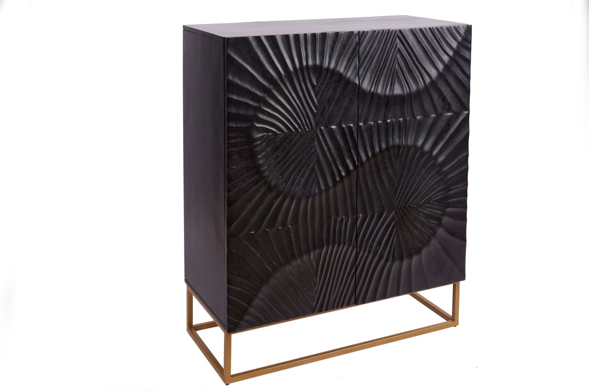 Licht-Erlebnisse Kommode LORIEN, Schwarz Gold 100 x 120 cm Handarbeit Mangoholz Metall