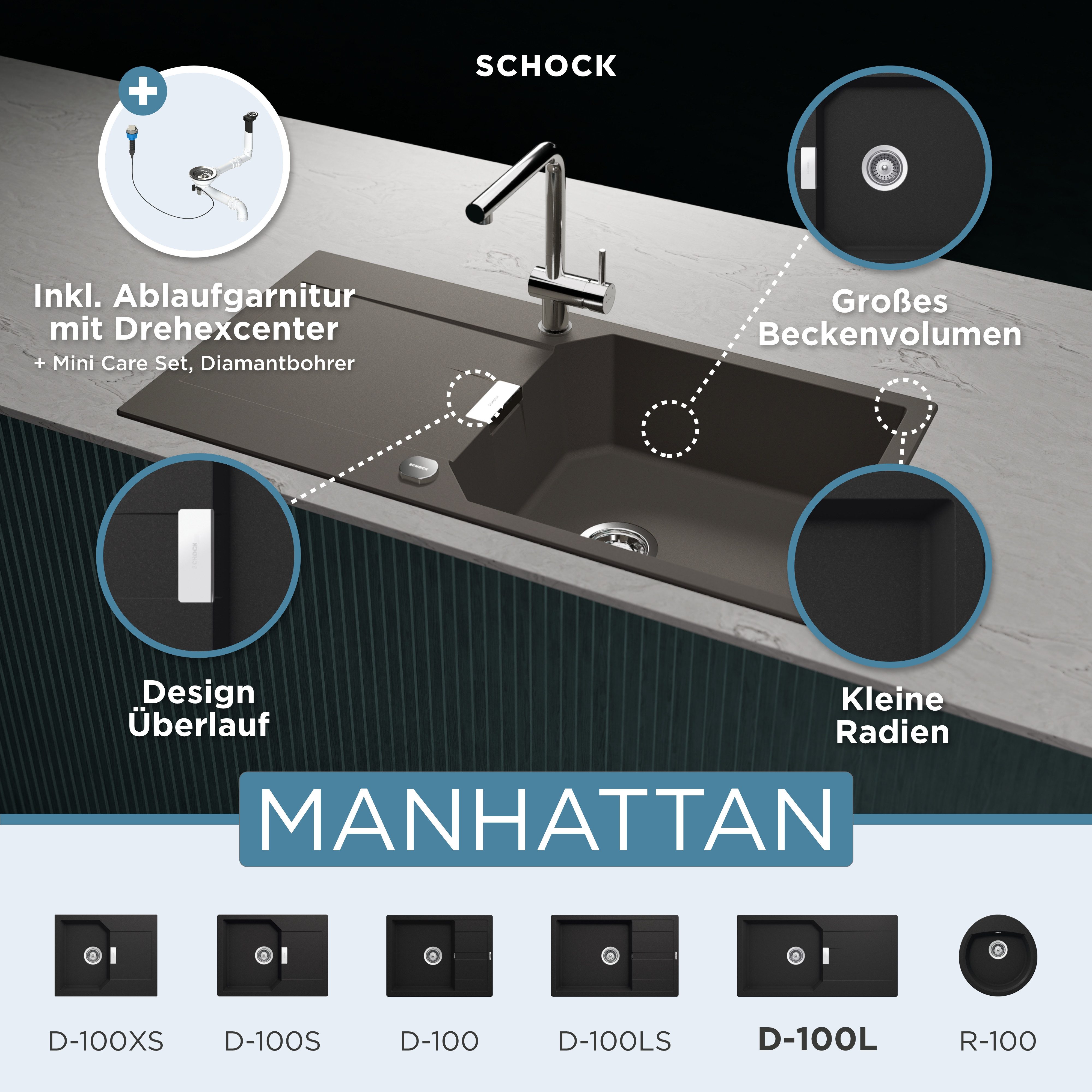 Schock Granitspüle Manhattan D-100L, rechteckig, 100/51 cm