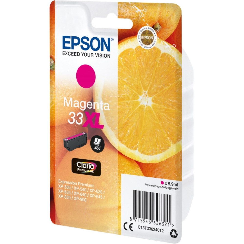 Epson Epson 33XL Claria Premium Tintenpatrone magenta für Drucker Tintenpatrone (Echt/Original, Hochwertige Epson Claria Premium Tinte)